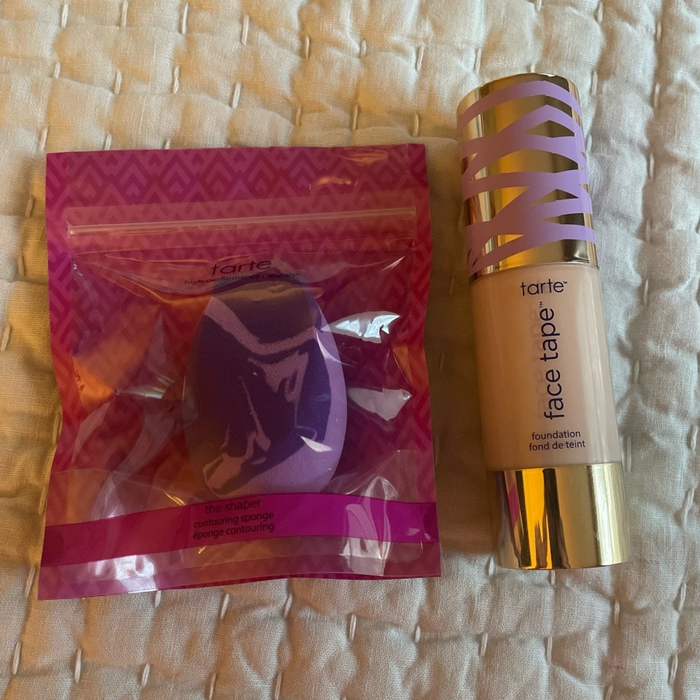 Tarte Face Tape foundation in fair beige w/ new shaper sponge PLUS free samples!